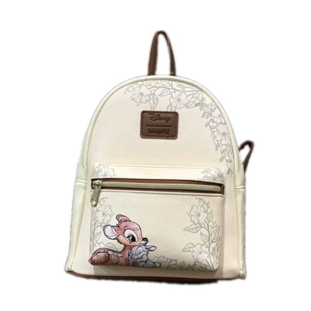 Loungefly Bambi & Thumper Mini Backpack Bag Walt Disney Floral Cream Brown